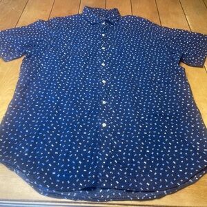 Polo Ralph Lauren Seersucker Button Up Shirt RL Flag ALL OVER PRINT Navy Blue XL